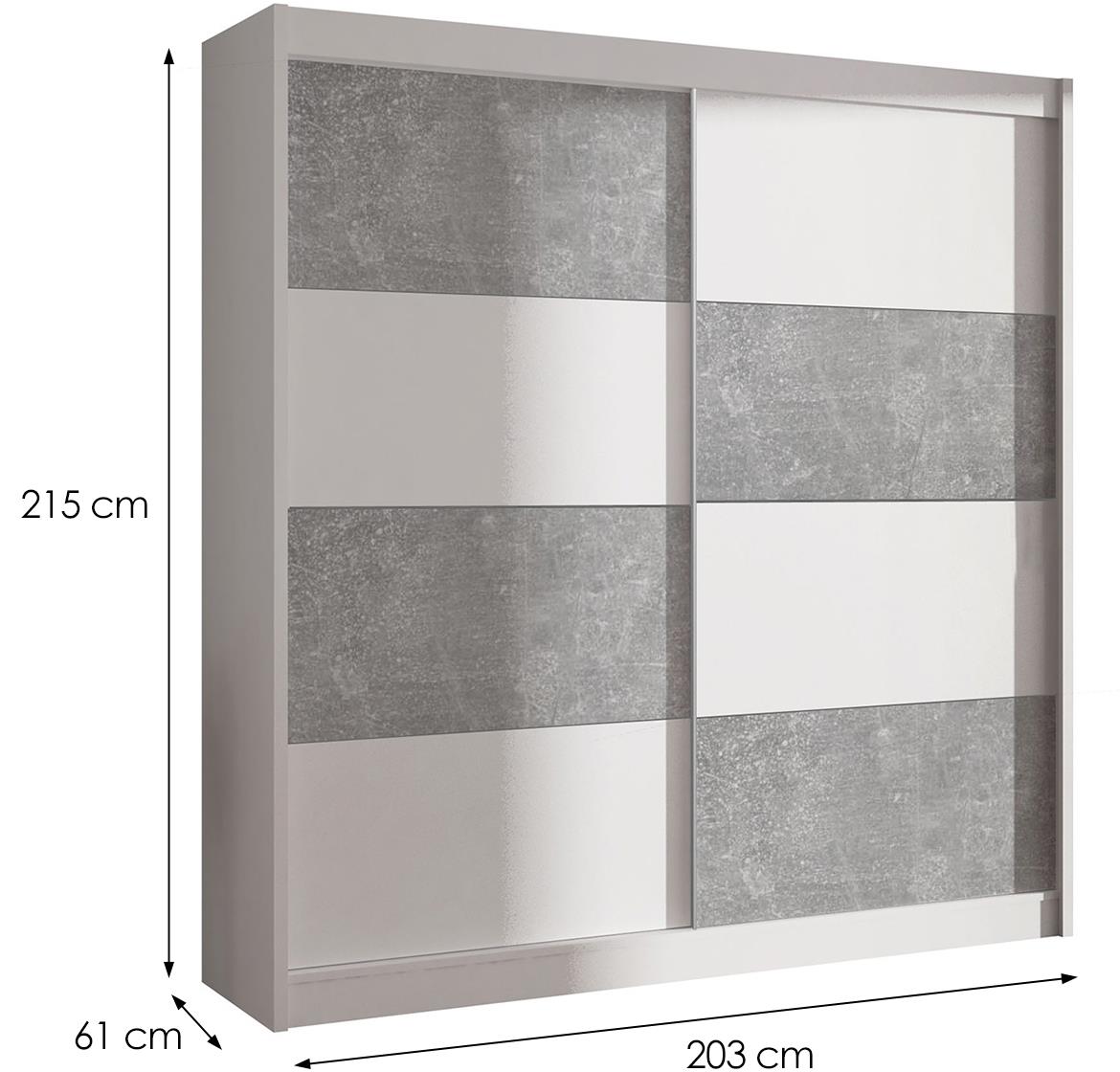 Duo 203 klizni ormar 2 vrata 203x61x215 cm beli/sivi