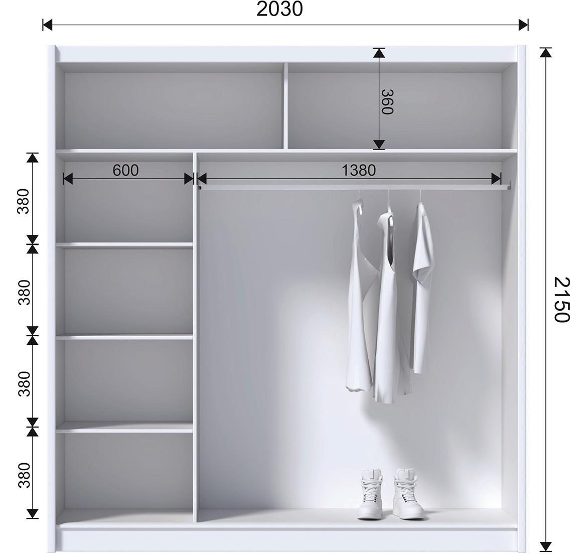 Duo 203 klizni ormar 2 vrata 203x61x215 cm beli/sivi