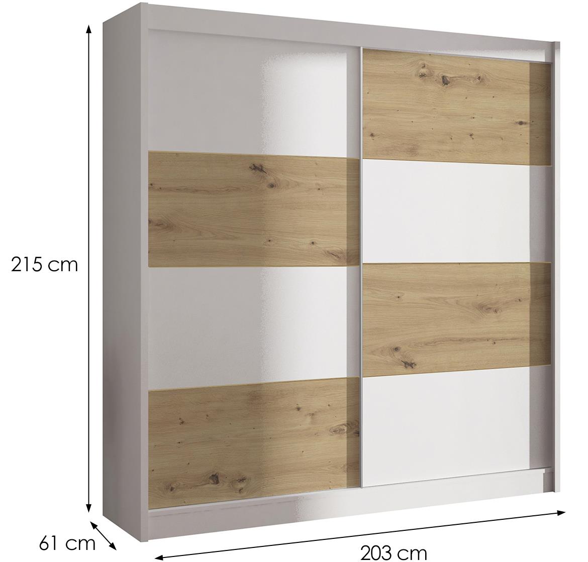 Duo 203 klizni ormar 2 vrata 203x61x215 cm beli/natur (artisan hrast)