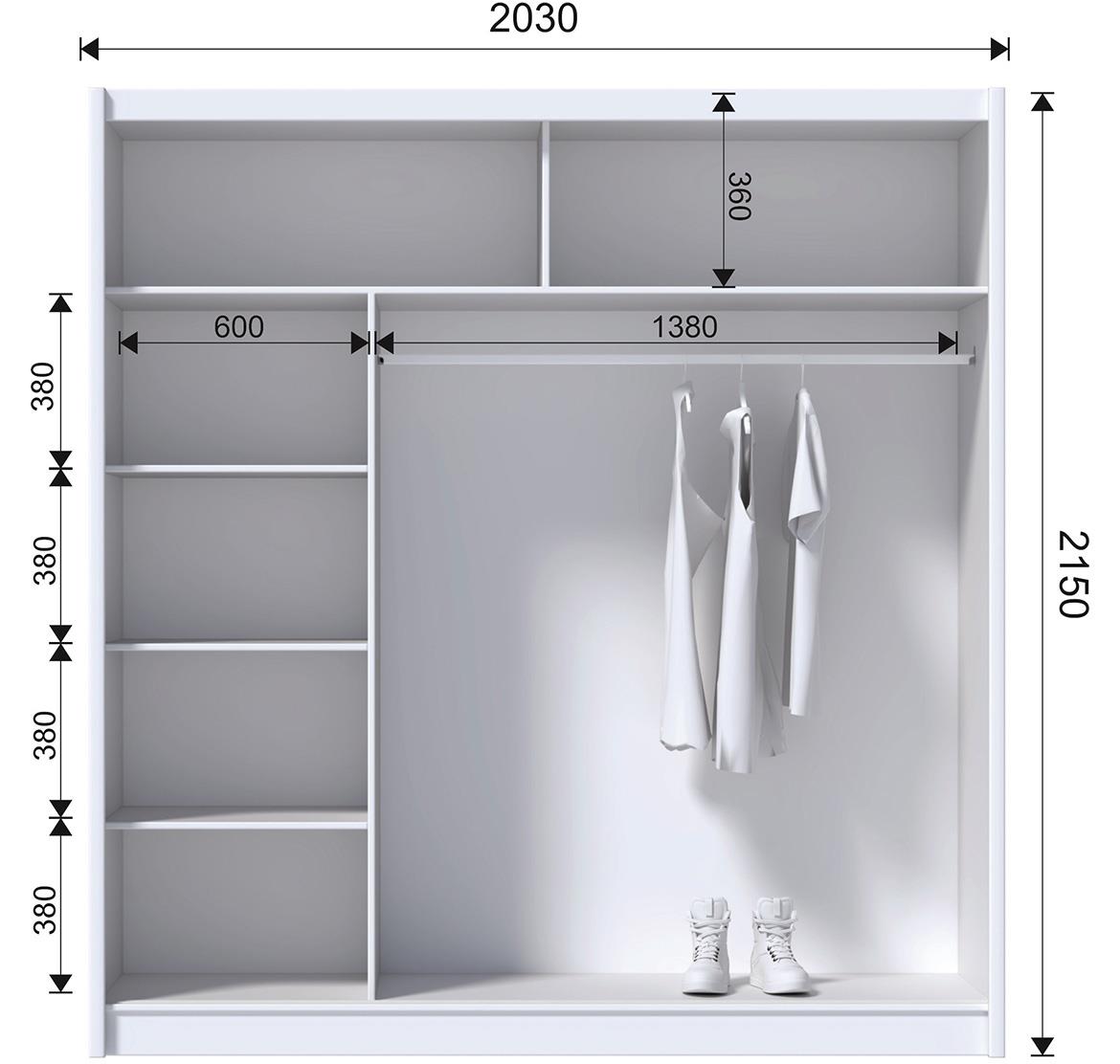 Duo 203 klizni ormar 2 vrata 203x61x215 cm beli/natur (artisan hrast)