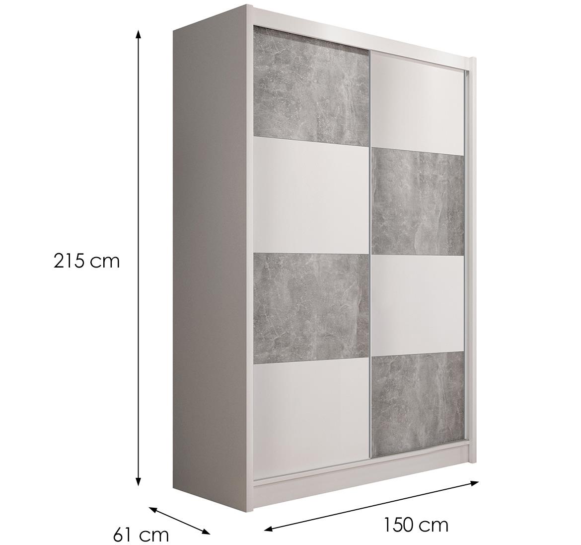 Duo 150 klizni ormar 2 vrata 150x61x215 cm beli/sivi