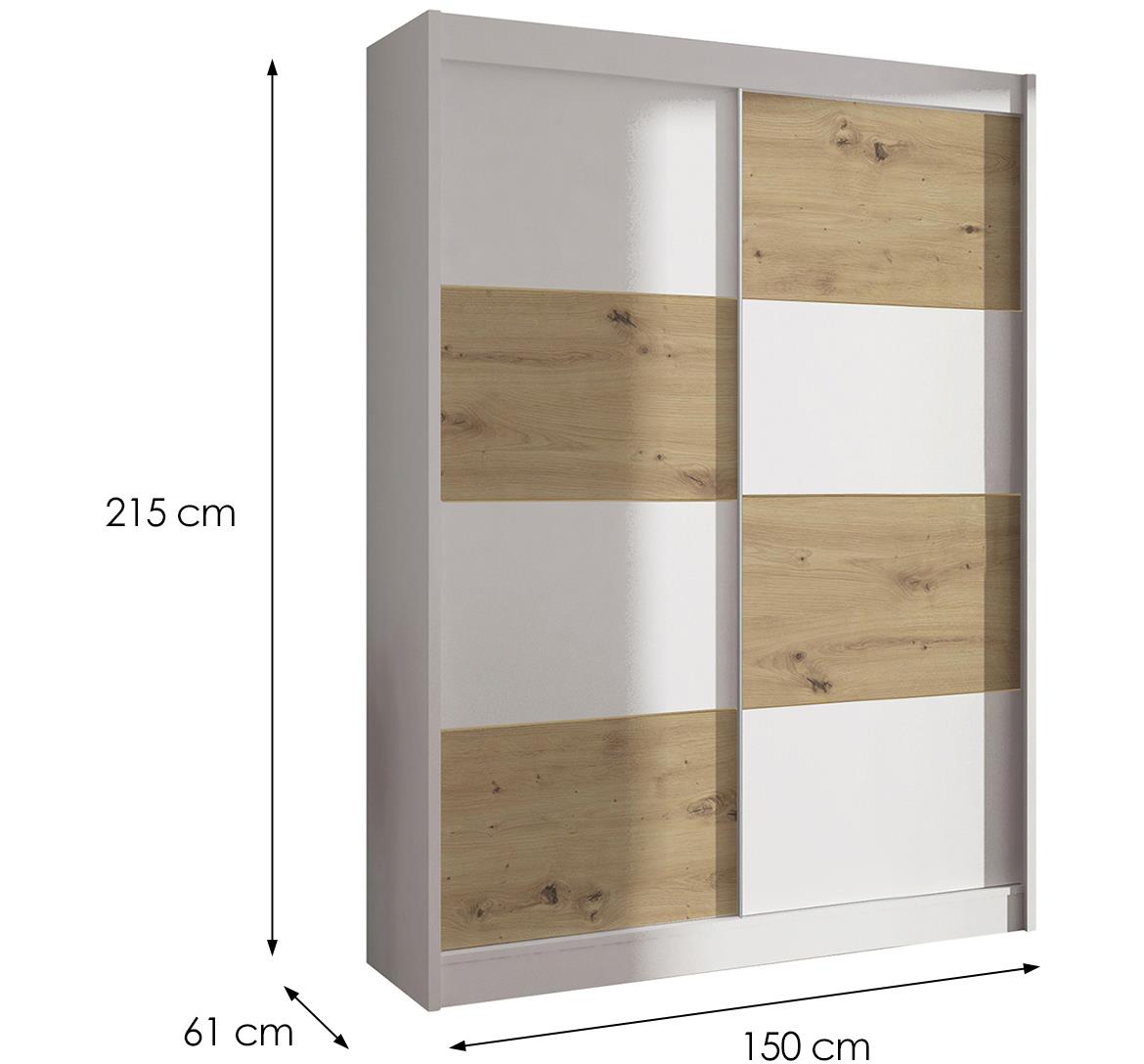 Duo 150 klizni ormar 2 vrata 150x61x215 cm beli/natur (artisan hrast)