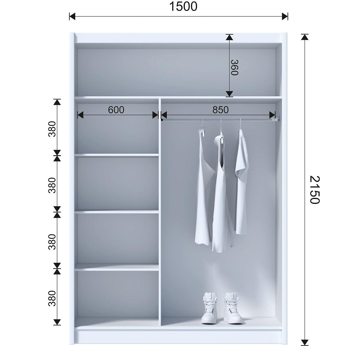 Duo 150 klizni ormar 2 vrata 150x61x215 cm beli/natur (artisan hrast)