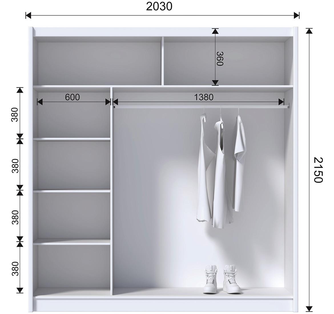 Craft 203 klizni ormar 2 vrata/ogledalo 203x61x215 cm hrast