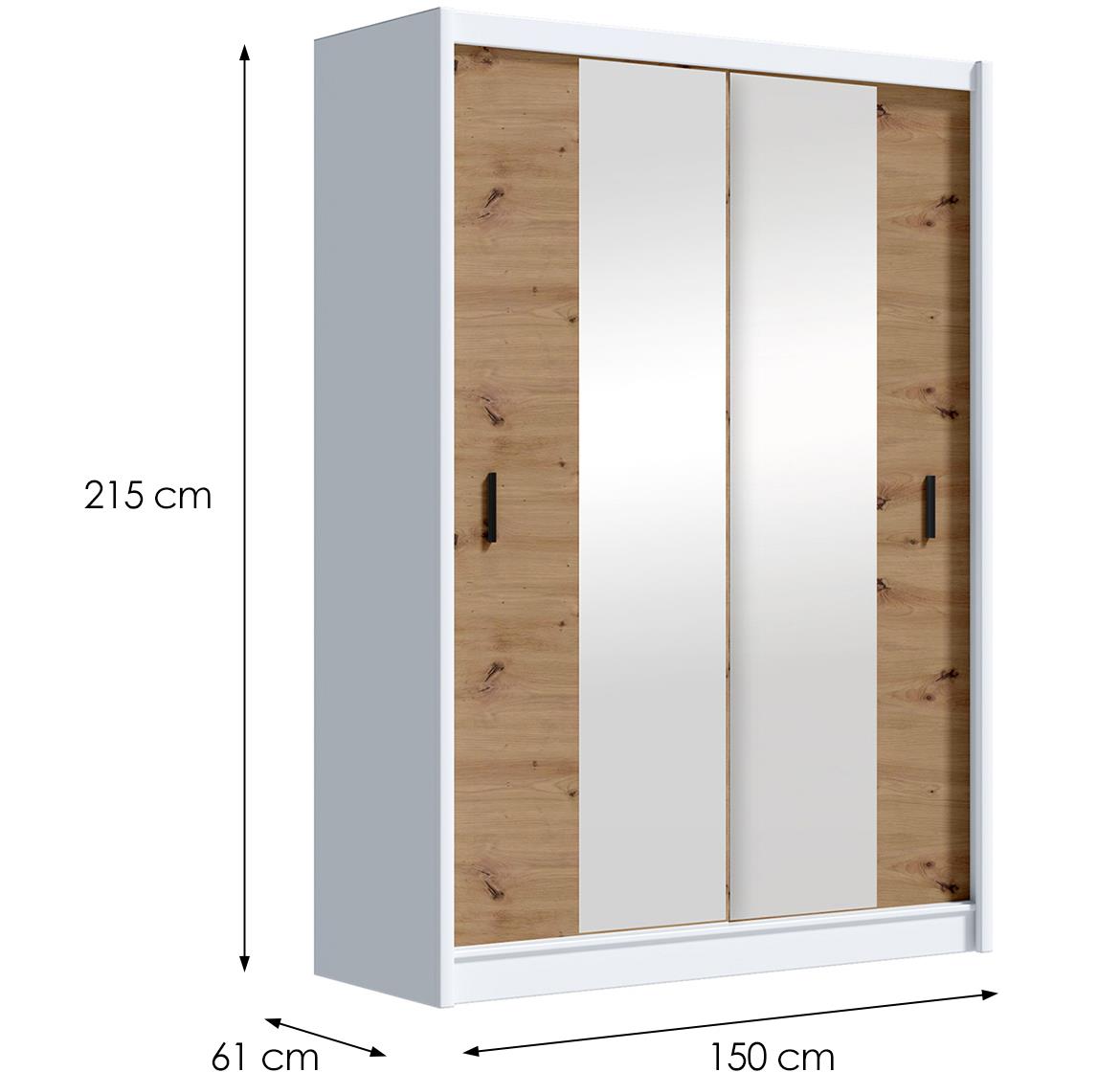 Art 150 klizni ormar 2 vrata/ogledalo 150x61x215 cm beli/natur (artisan hrast)