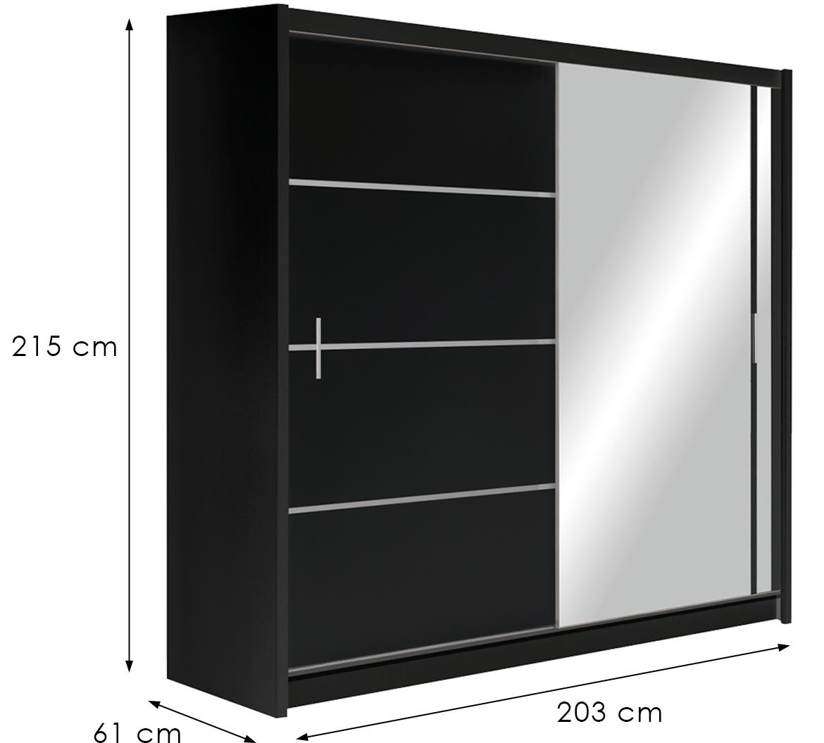 Vista 203 klizni ormar 2 vrata/ogledalo 203x61x215 cm crni