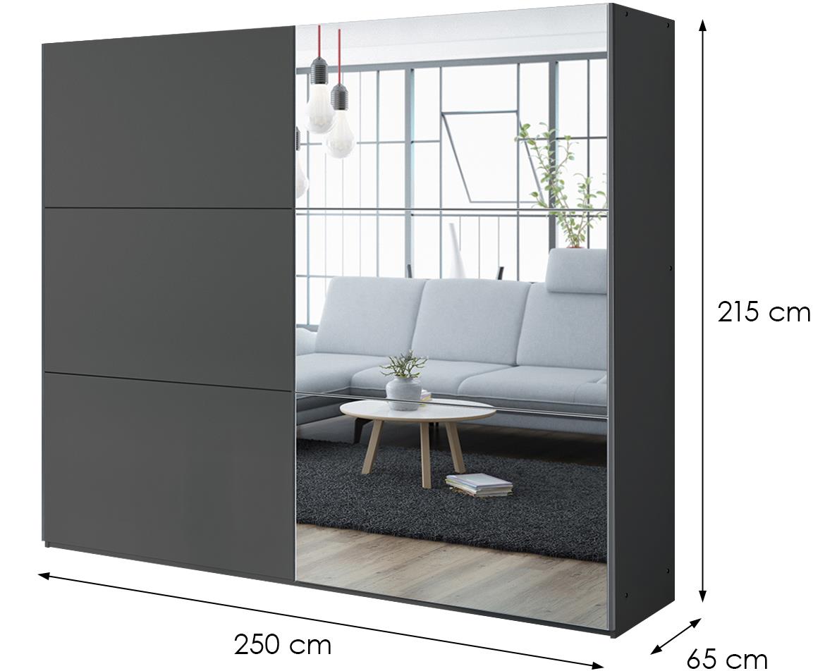 Vigo 250 klizni ormar 2 vrata/ogledalo 250x65x215 cm tamno sivi