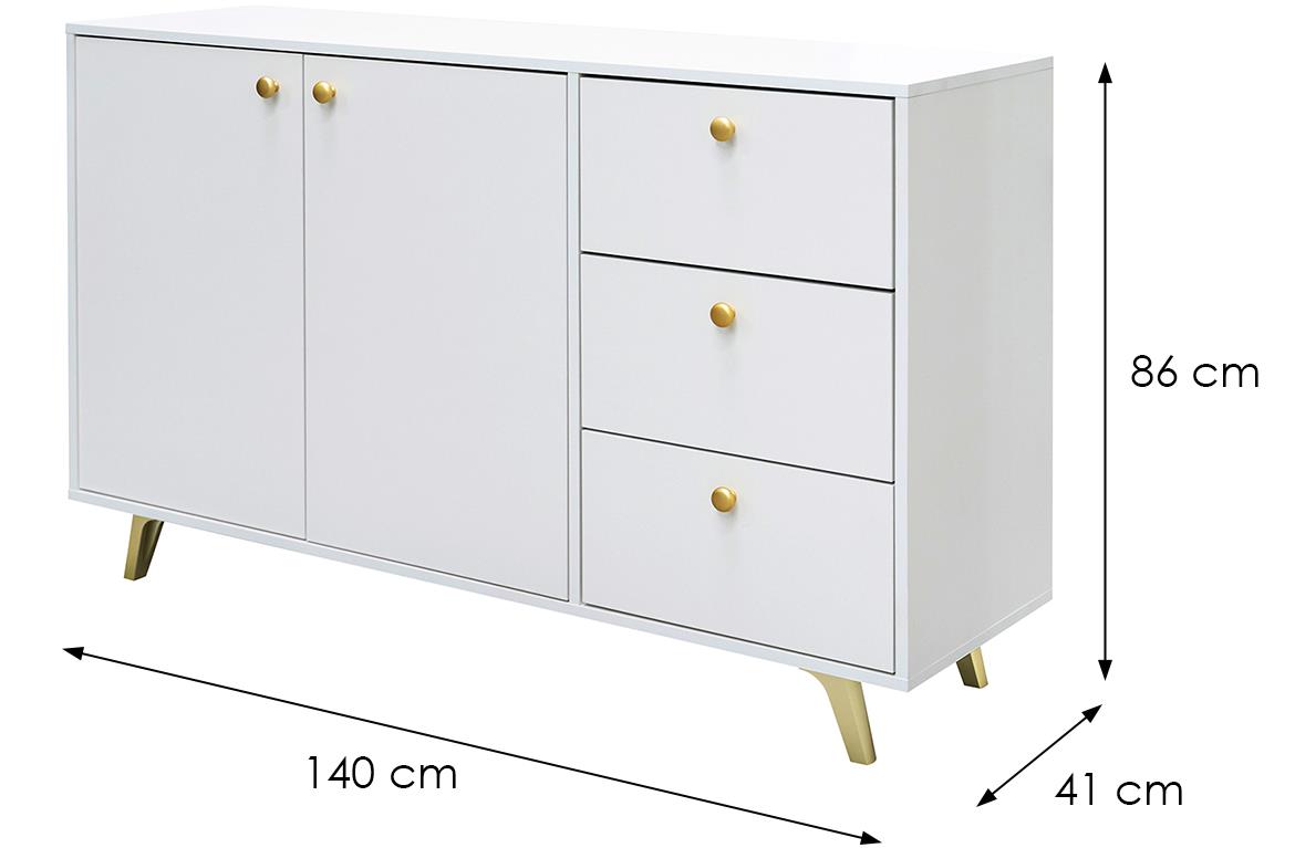 Siena komoda 2 vrata+3 fioke 140x41x86 cm bela