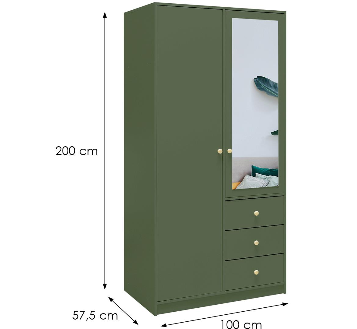 Siena D2 ormar 2 vrata/ogledalo+3 fioke 100x57,5x200 cm zeleni