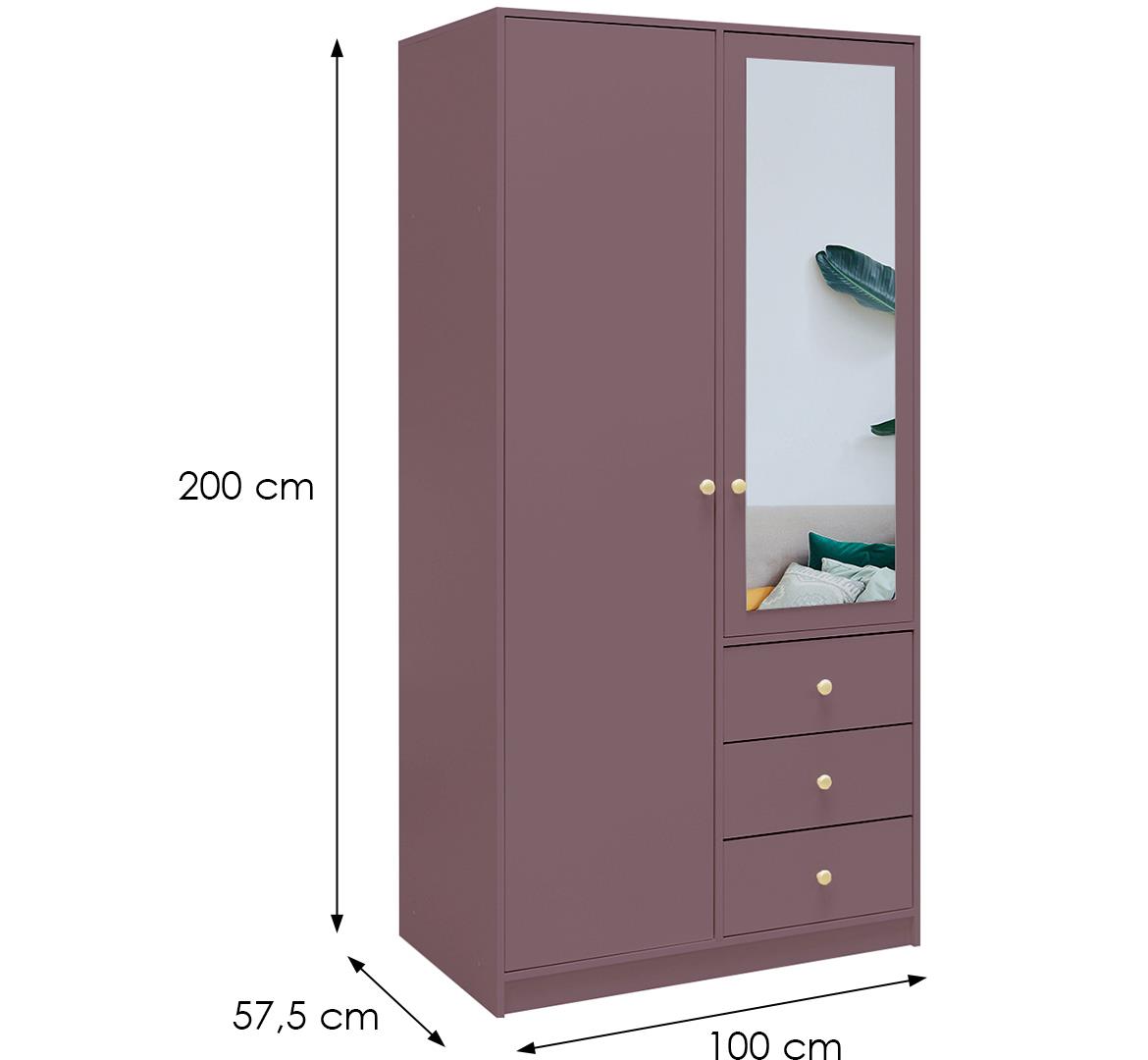 Siena D2 ormar 2 vrata/ogledalo+3 fioke 100x57,5x200 cm rozi