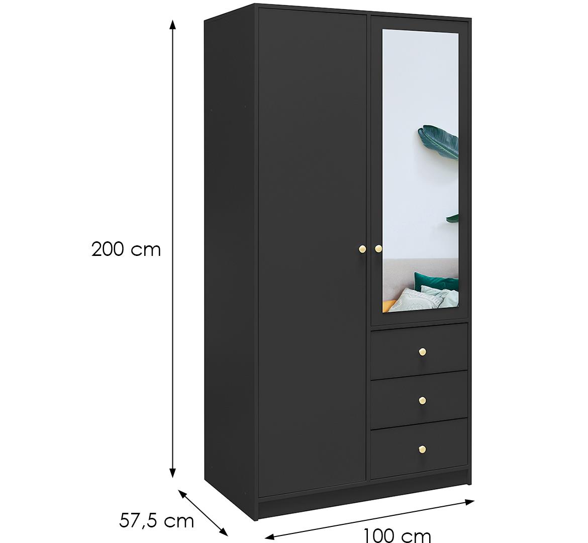 Siena D2 ormar 2 vrata/ogledalo+3 fioke 100x57,5x200 cm crni