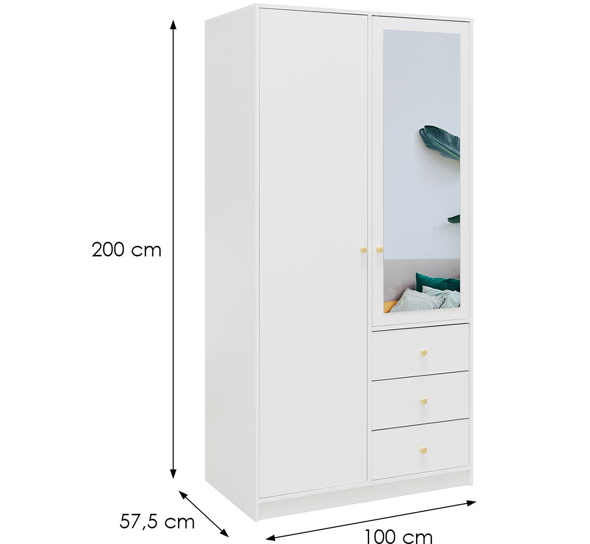 Siena D2 ormar 2 vrata/ogledalo+3 fioke 100x57,5x200 cm beli