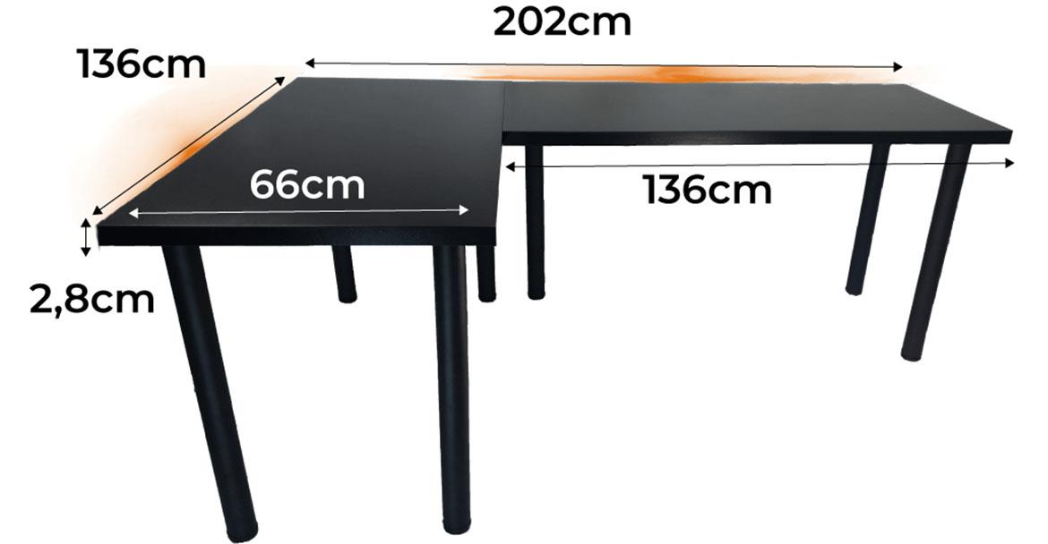 Top model 1 radni sto 202x136x86 crni