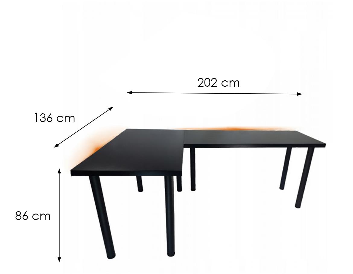 Top model 1 radni sto 202x136x86 crni