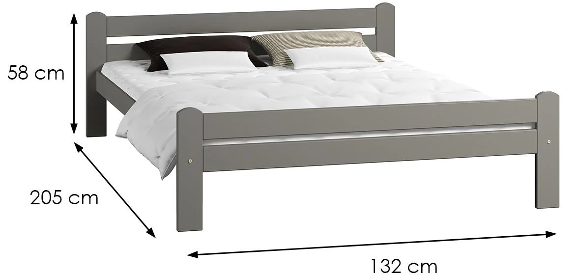 Dorota drveni krevet bez podnice 132x205x58 cm sivi