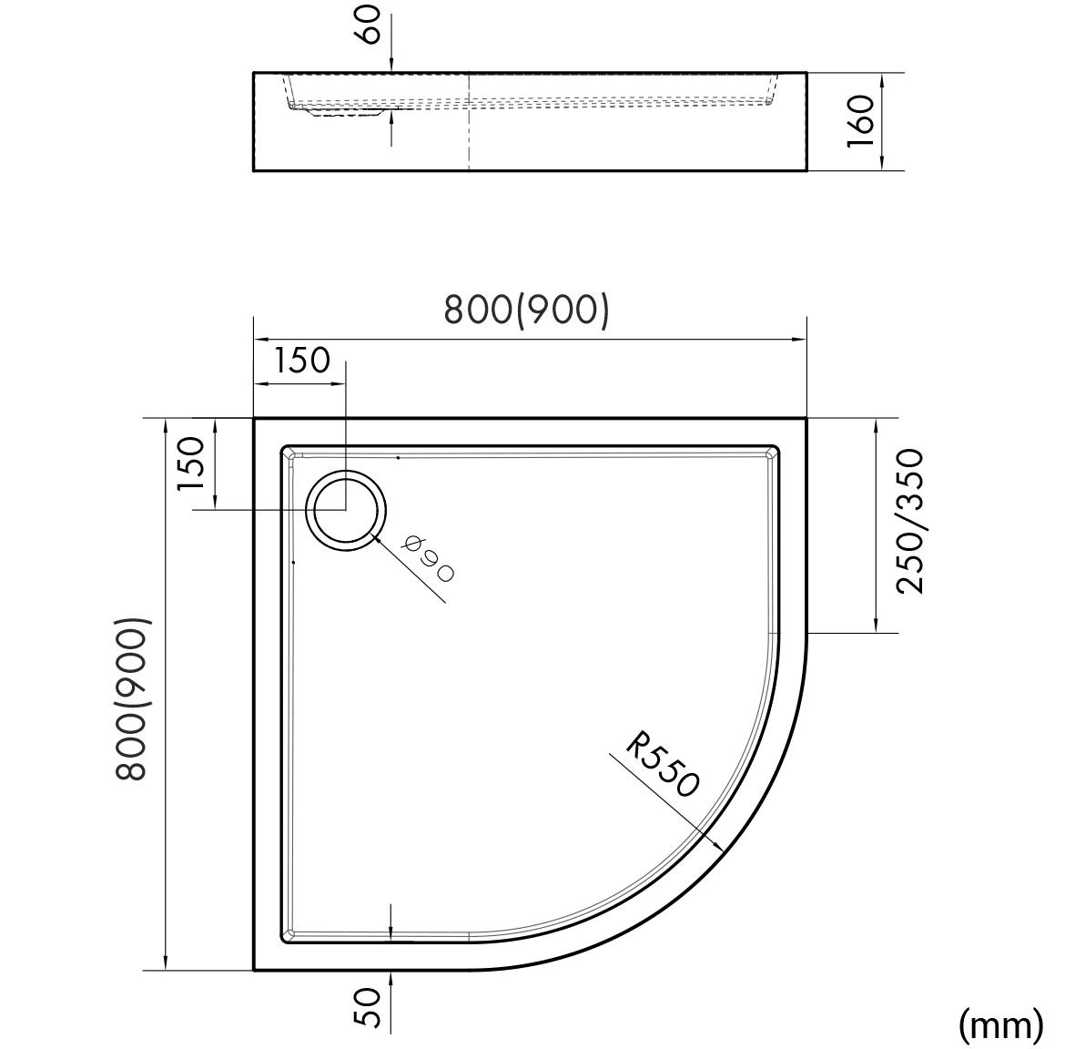 Tuš kada Astrix 80x80x16 crna AQM4733CST