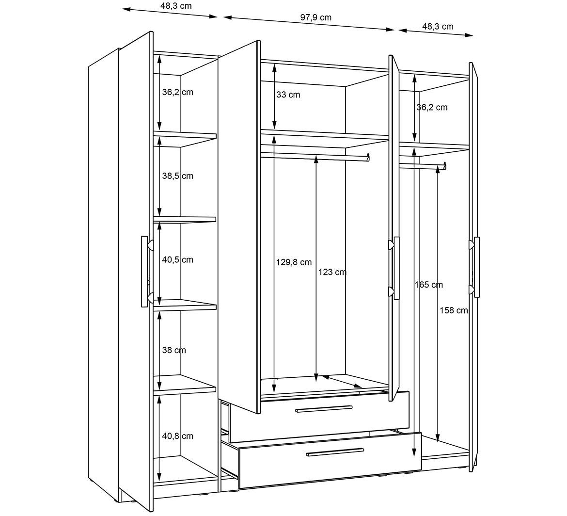 Cadixo cdxs84s-d78 4 vrata/ogledalo+2 fioke 200,3x58,9x212,9 cm natur (artisan hrast)