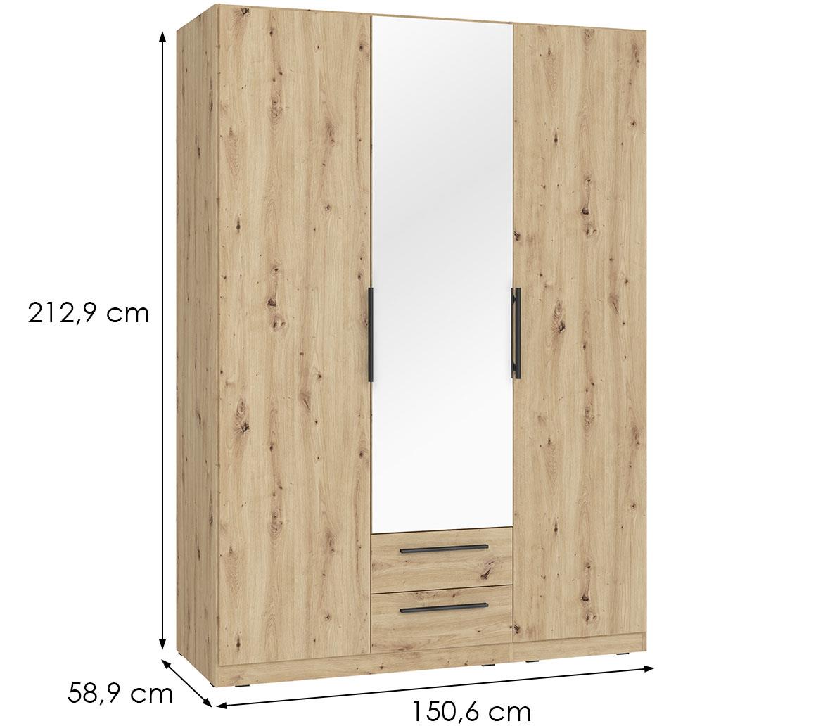 Cadixo cdxs83s-d78 ormar 3 vrata/ogledalo+2 fioke 150,6x58,9x212,9 cm natur (artisan hrast)