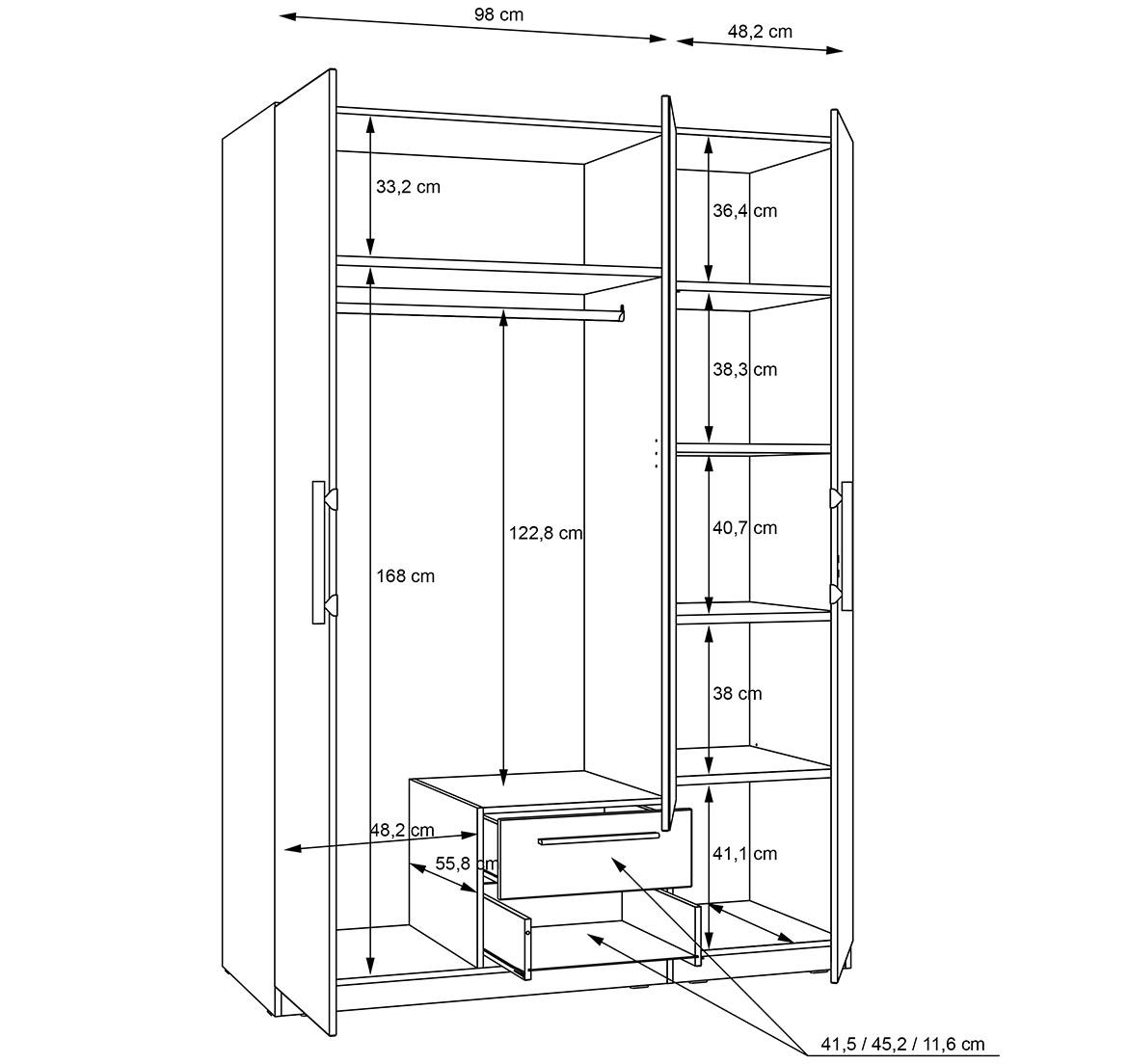 Cadixo cdxs83s-d78 ormar 3 vrata/ogledalo+2 fioke 150,6x58,9x212,9 cm natur (artisan hrast)