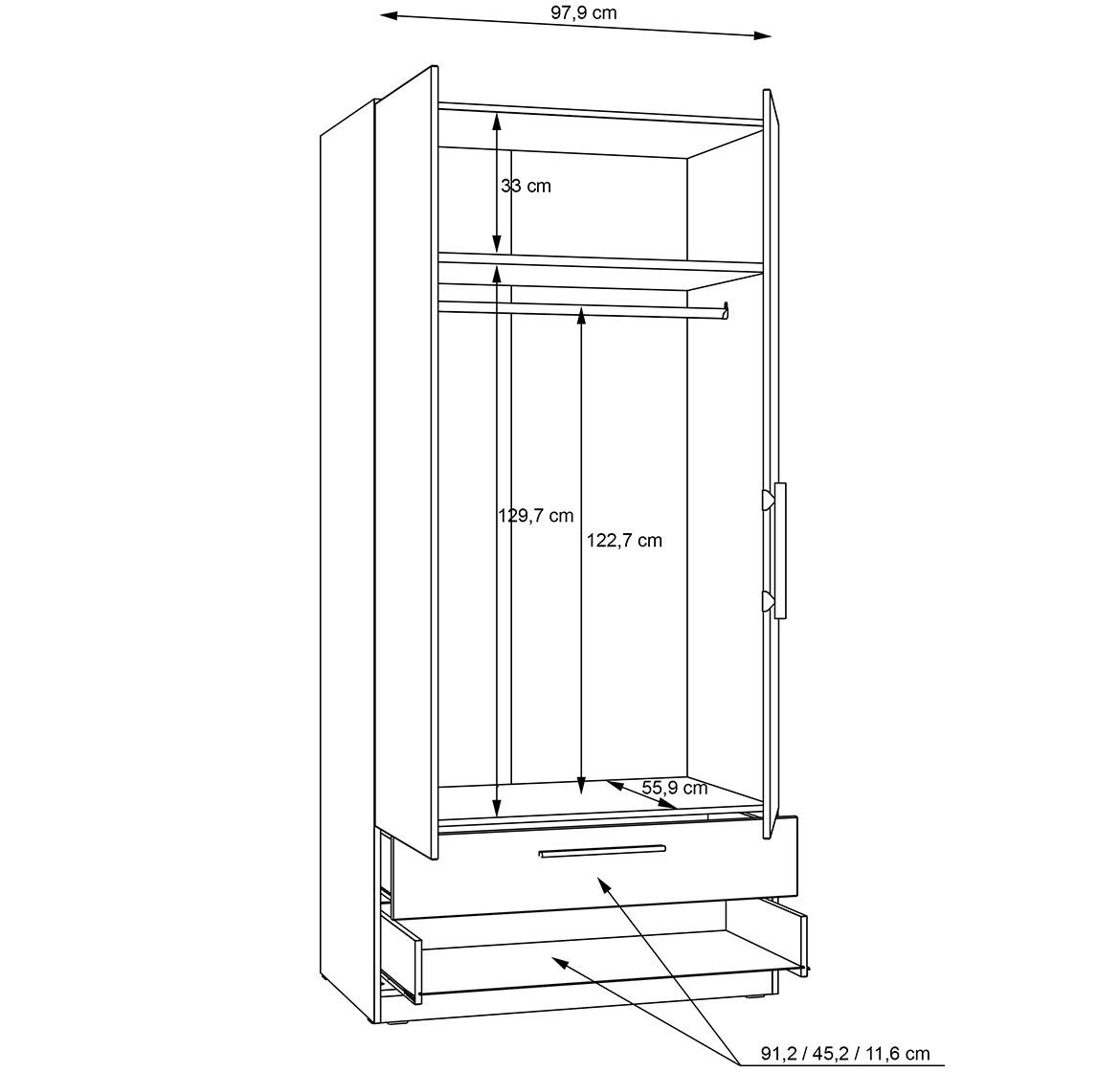 Cadixo cdxs87-d78 ormar 2 vrata+2 fioke 100x58,9x212,9 cm natur (arisan hrast)