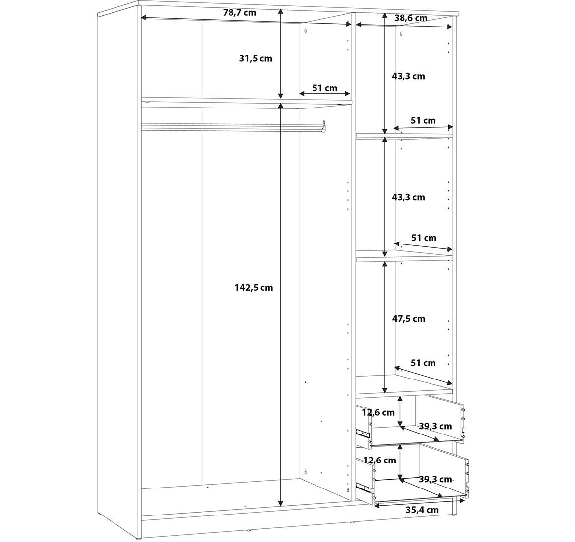 Niko niks84-d78 ormar 3 vrata+2 fioke 122x527x185 cm natur (artisan hrast)