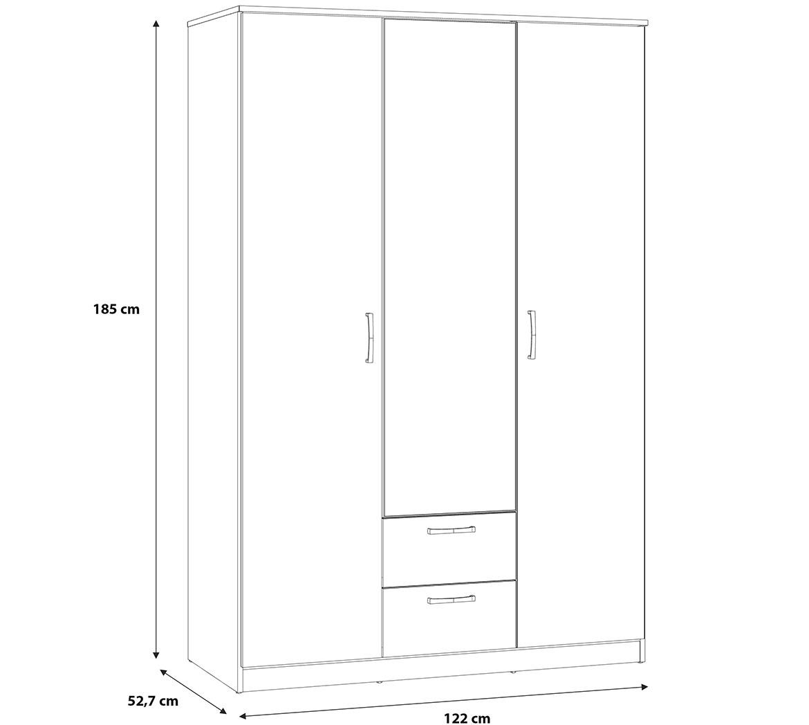 Niko niks82-d78 ormar 3 vrata/ogledalo+2 fioke 122x52,7x185 cm natur (artisan hrast)