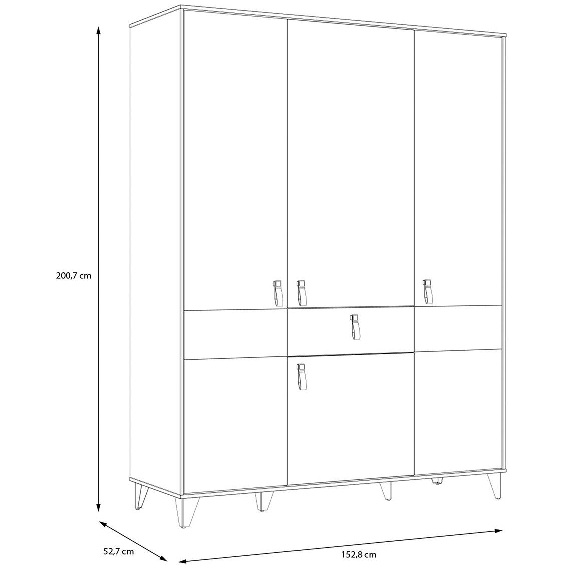 Liona LYAS831-M688 ormar 4 vrata+1 fioka 152,8x52,7x200,7 cm crni/hrast