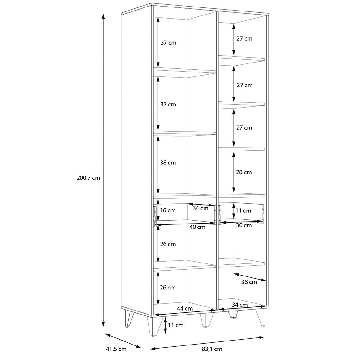 Liona LYAR721-M687 polica 2 vrata+2 fioke 83,1x41,5x200,7 cm hrast/crna