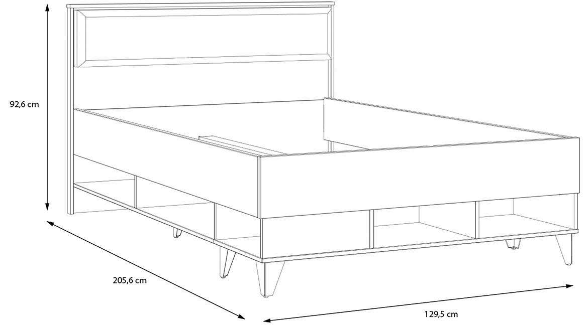 Liona LYAL1122-M687 krevet bez podnice 129,5x205,6x92,6 cm crni/hrast