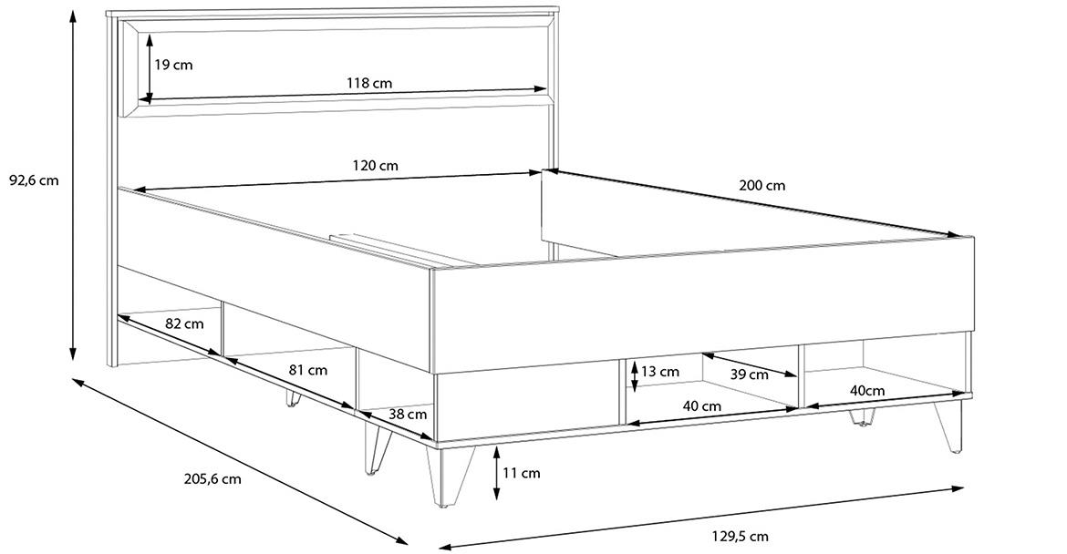 Liona LYAL1122-M687 krevet bez podnice 129,5x205,6x92,6 cm crni/hrast