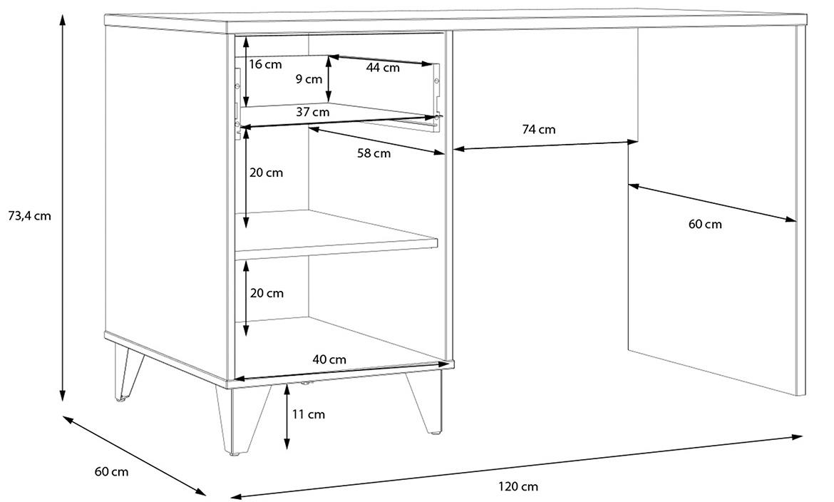 Liona LYAB211-M687 radni sto 1 vrata+1 fioka 120x60x73,4 cm crni/hrast