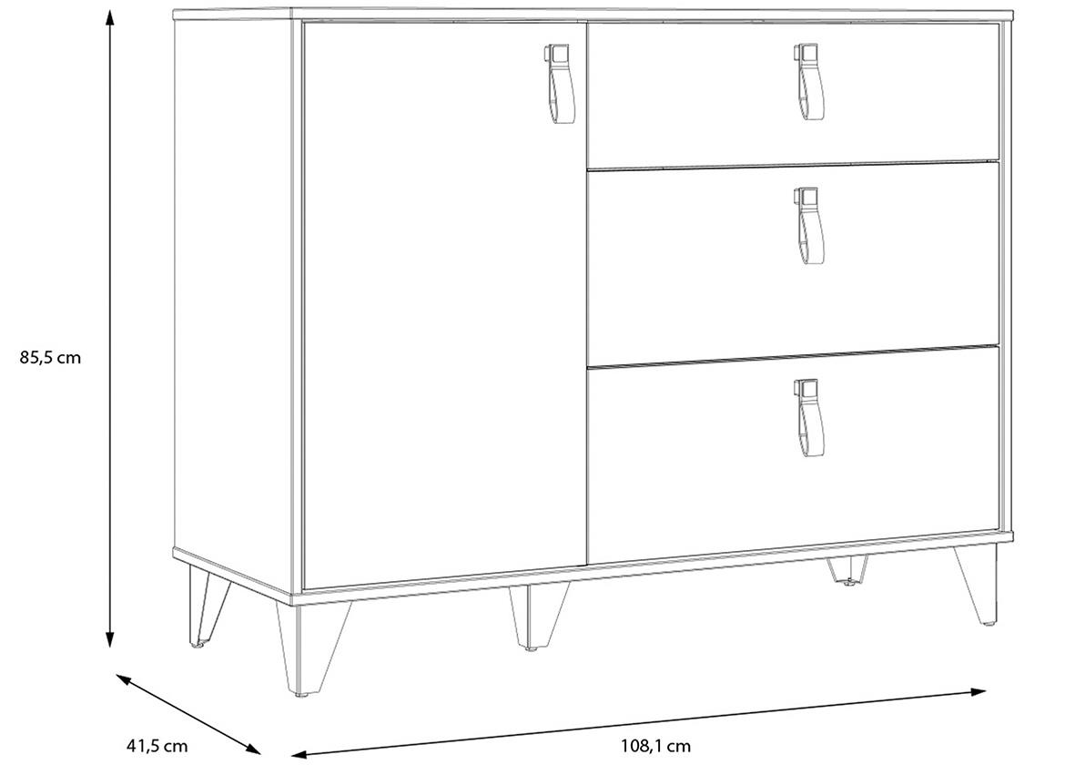 Liona LYAK221-M688 komoda 1 vrata+3 fioke 108,1x41,5x85,5 cm crna/natur (artisan hrast)