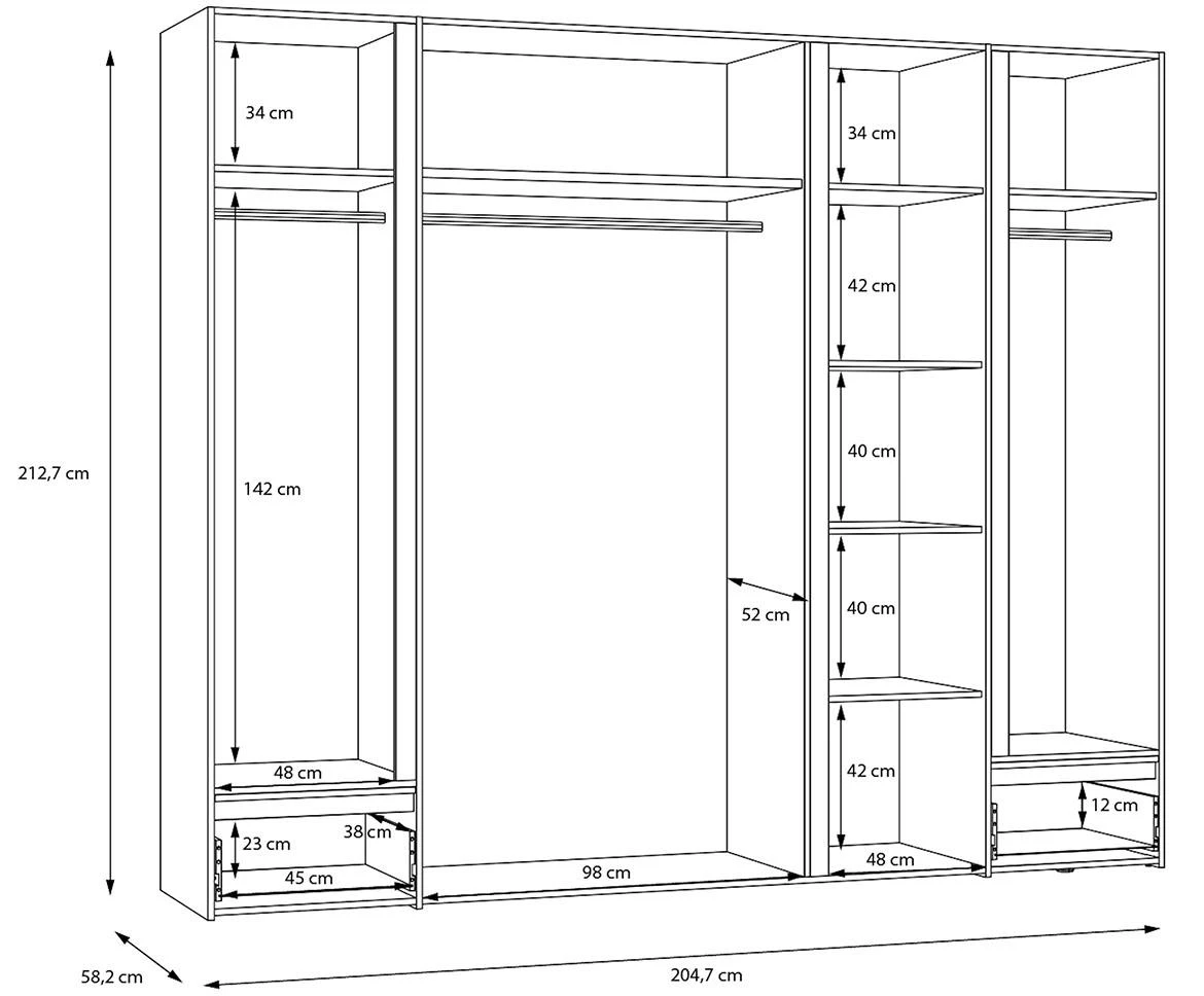 Whiteheaven LNBS5511B-M216 ormar 4 vrata+2 fioke 250x54,2x210,5 cm beli/hrast