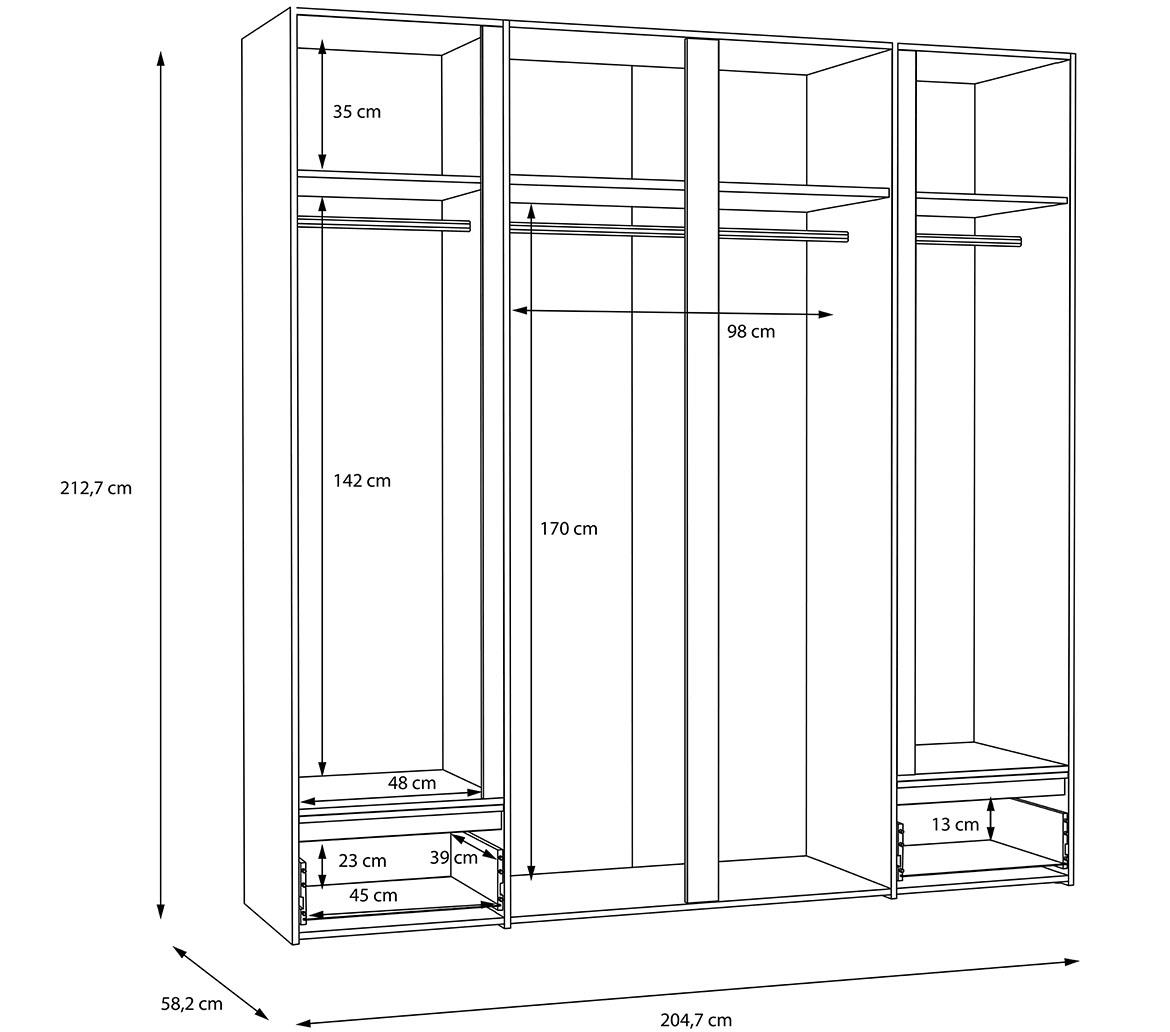 Whiteheaven LNBS3411B-M216 ormar 4 vrata+2 fioke 204,7x58,2x212,7 cm beli/hrast