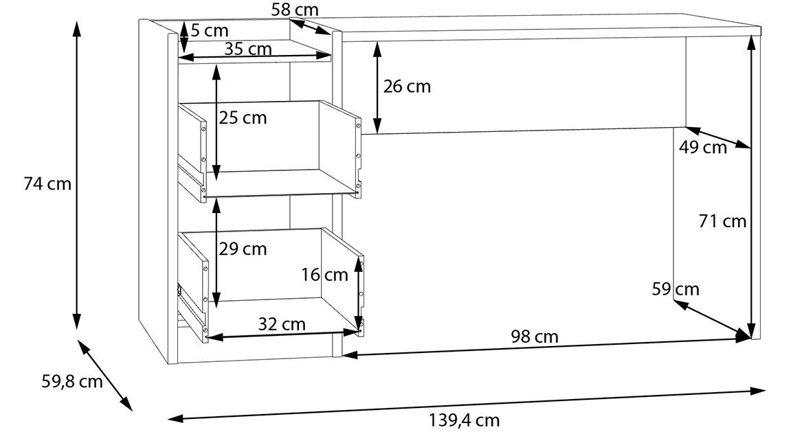 Halamy CXMB121L radni sto 2 fioke 139,6x60x74 cm hrast/crni