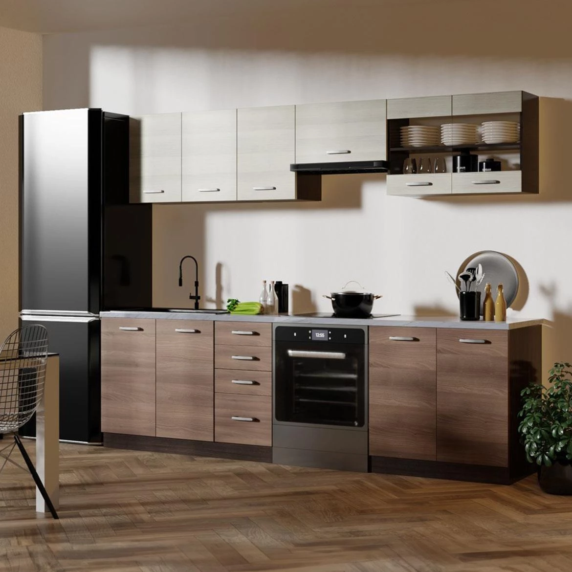 Amanda 2 ZB kuhinja 260x60x214 natur (Navara hrast)/venge