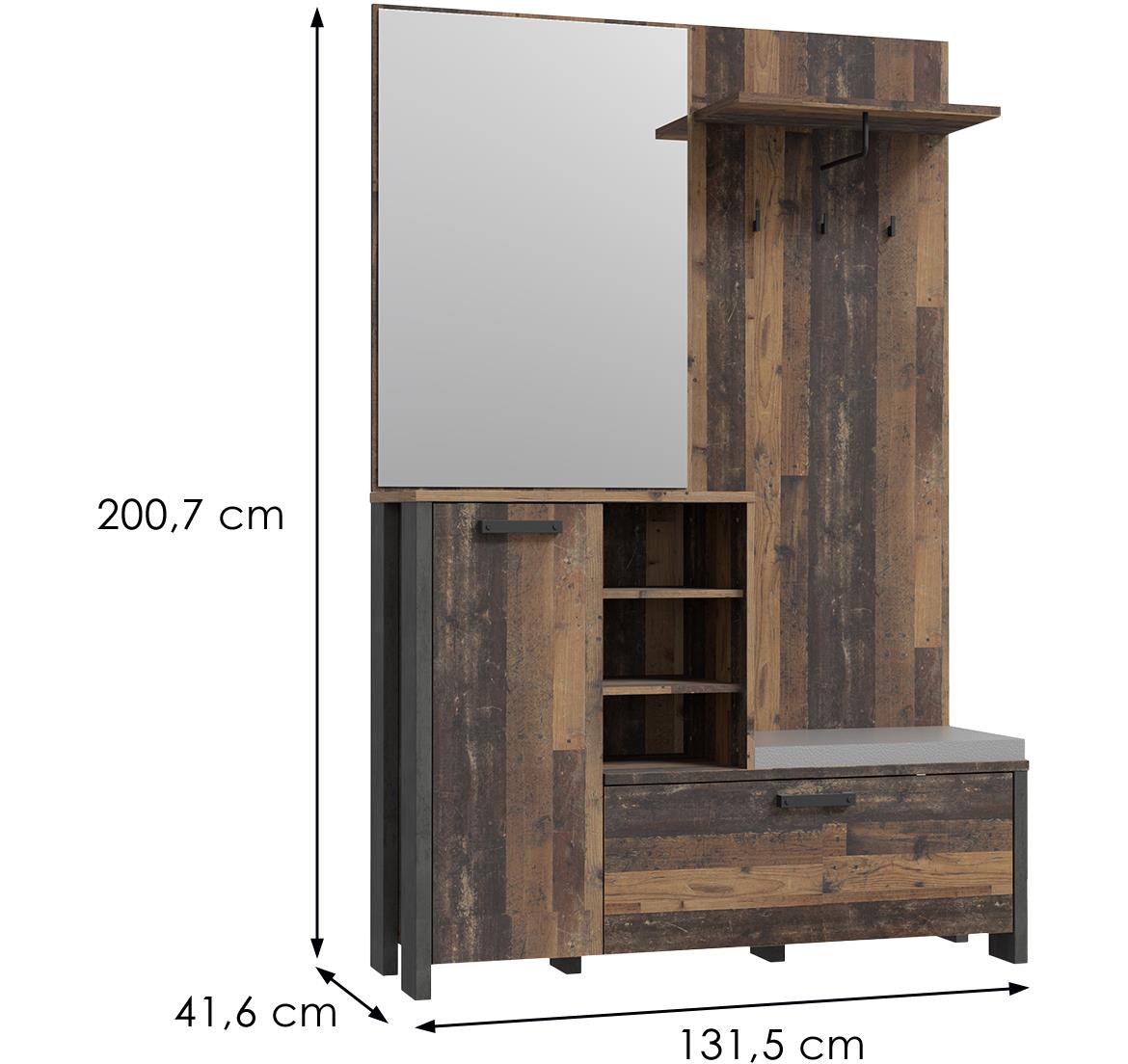 Symmach CLFD02L predsoblje 131,5x41,6x200,7 cm rustik drvo/sivi