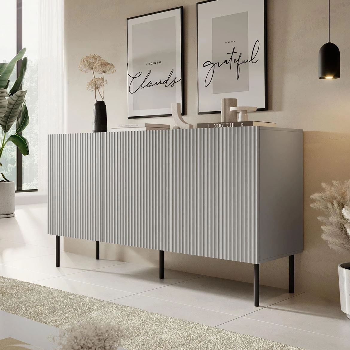 Asensio KM-1 komoda 3 vrata 150x42x81 cm siva