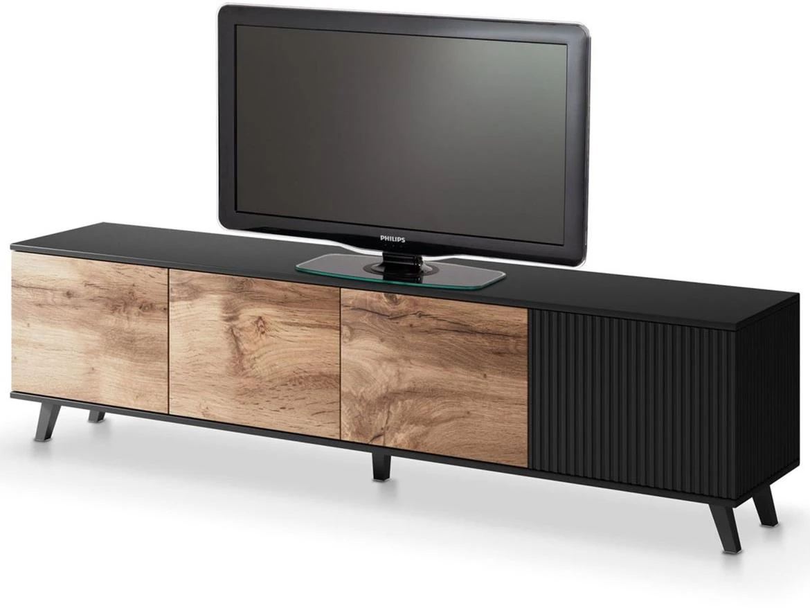 Random RTV-3 TV komoda 4 vrata 200x40x52 cm natur (Votan hrast)/crni