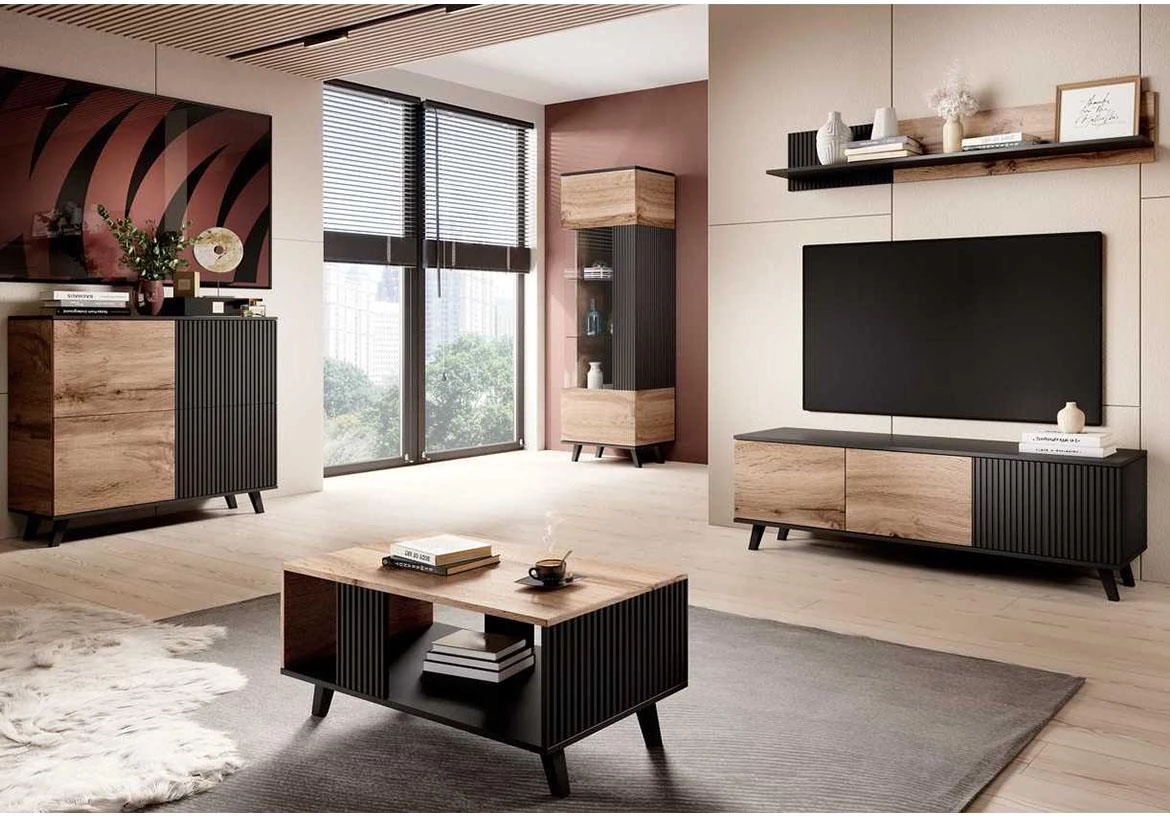 Random RTV-3 TV komoda 4 vrata 200x40x52 cm natur (Votan hrast)/crni