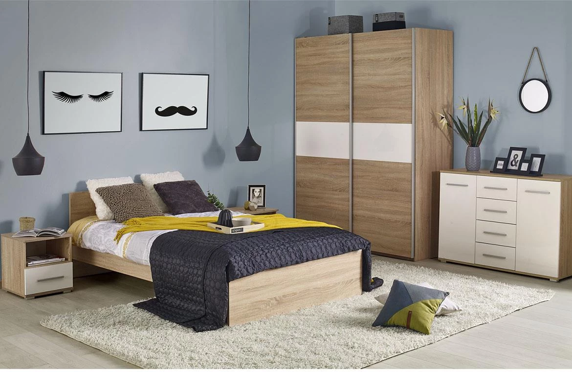 Lima S-1 klizni ormar 2 vrata 153x58x210 cm natur (Sonoma hrast)/beli