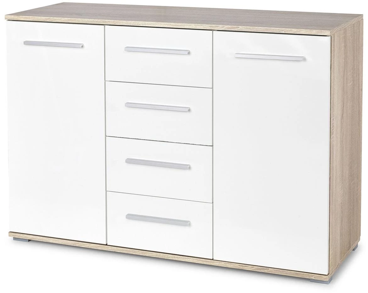 Lima KM-4 komoda 4 fioke + 2 vrata 116x40x82 cm bela/natur (Sonoma hrast)