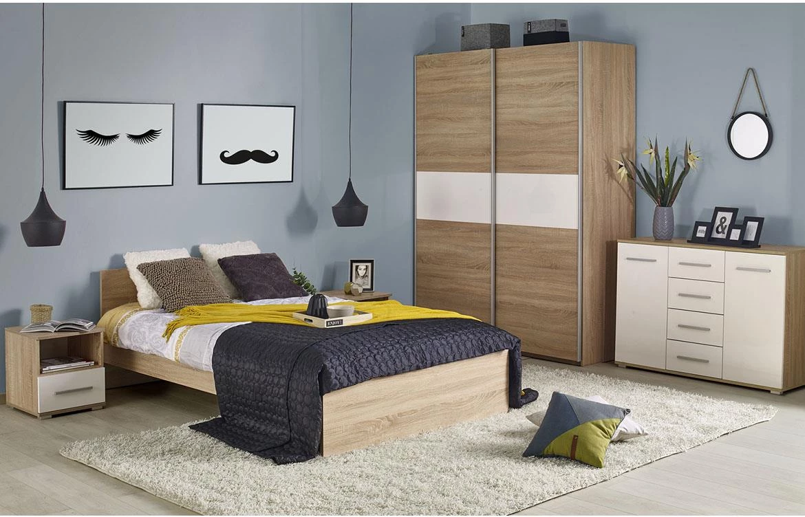 Lima KM-4 komoda 4 fioke + 2 vrata 116x40x82 cm bela/natur (Sonoma hrast)