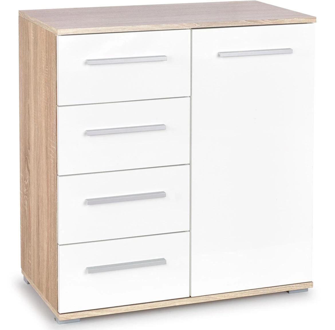Lima KM-2 komoda 4 fioke + 1 vrata 77x40x82 cm bela/natur (Sonoma hrast)