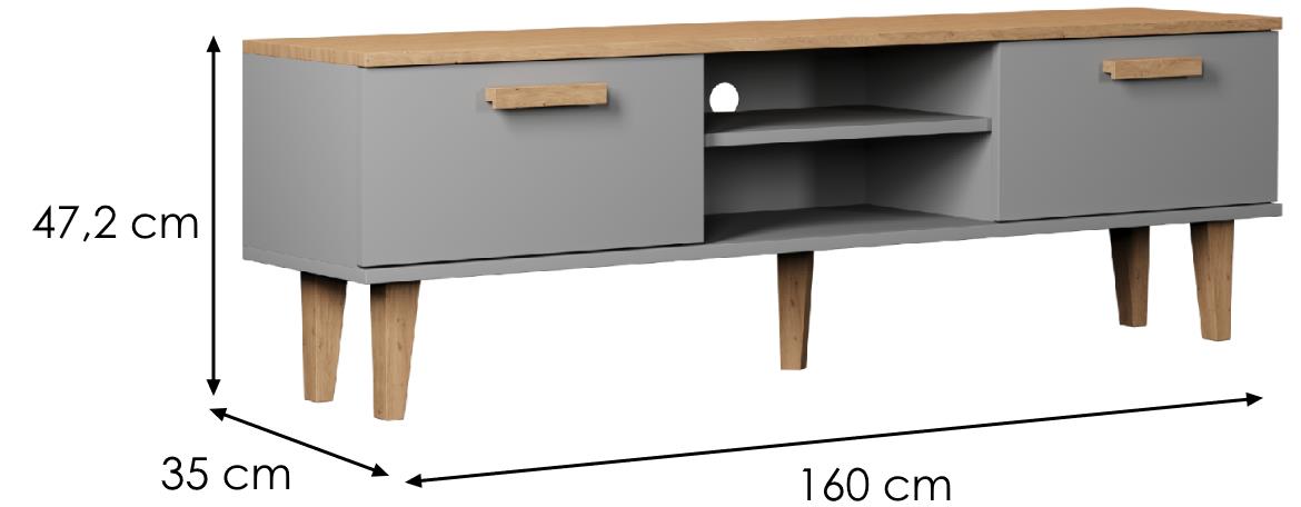 Denver TV komoda 2 vrata + 2 police 160x35x47,2 cm natur (Hikora)/sivi