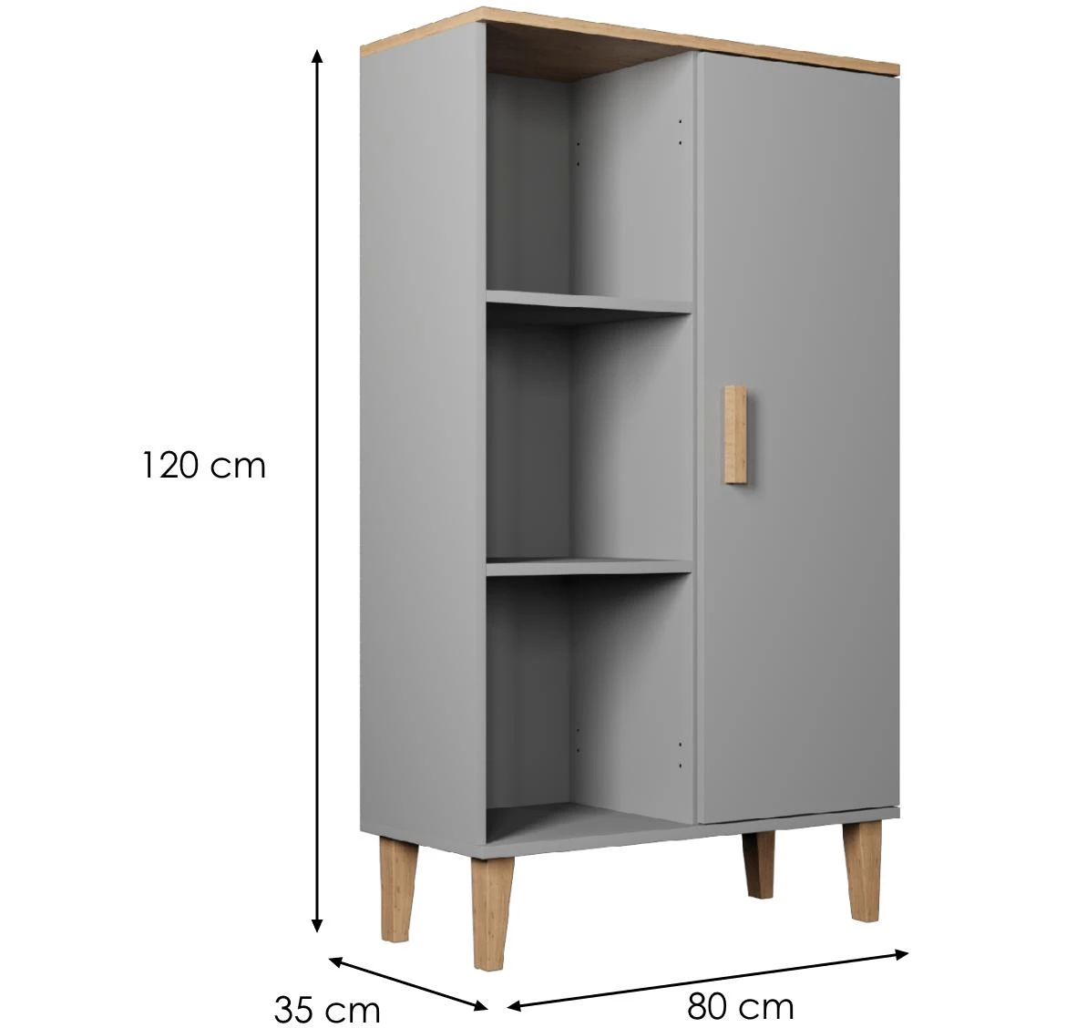 Denver vitrina 1 vrata + 3 police 80x35x120 cm siva/natur (Hikora)