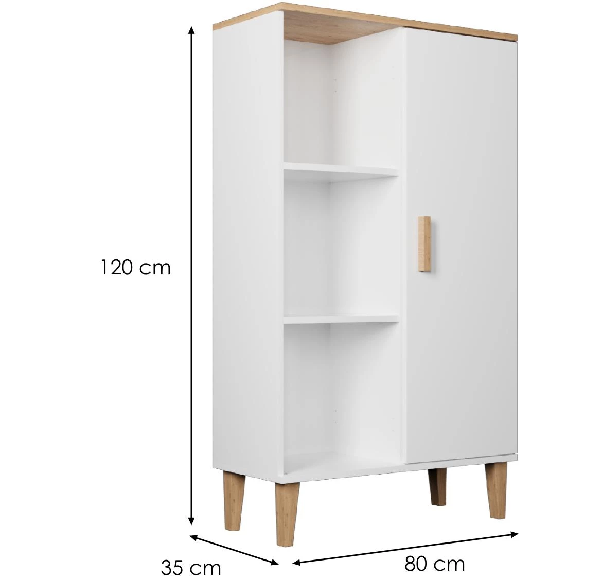 Denver vitrina 1 vrata + 3 police 80x35x120 cm bela/natur (Hikora)