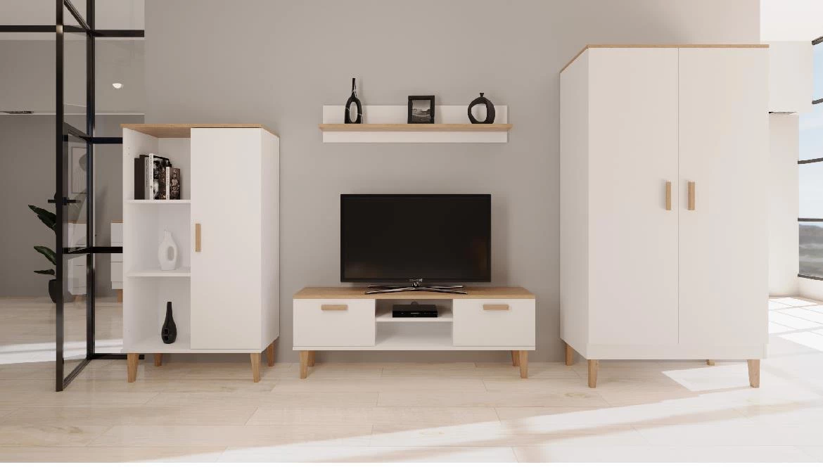 Denver vitrina 1 vrata + 3 police 80x35x120 cm bela/natur (Hikora)