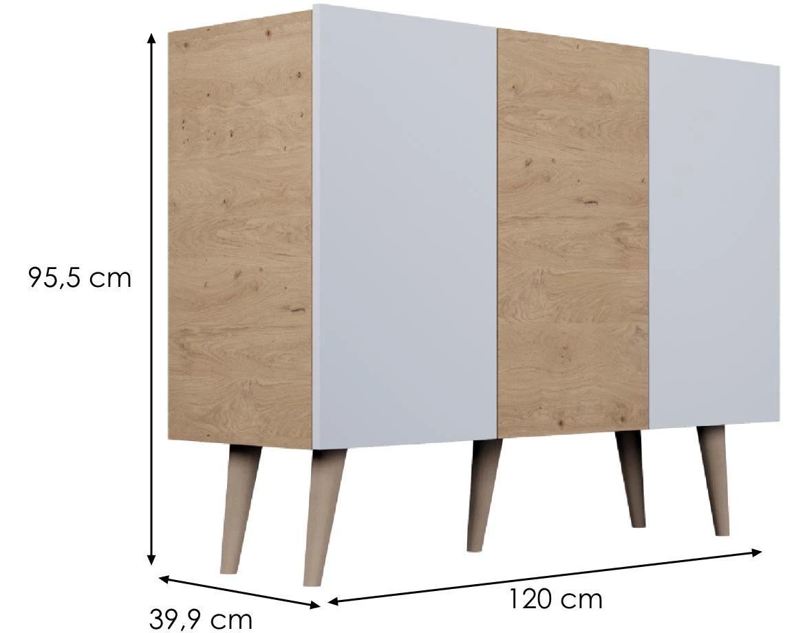 Toronto komoda 3 vrata 120x39,9x95,5 cm natur (Artisan hrast)/bela