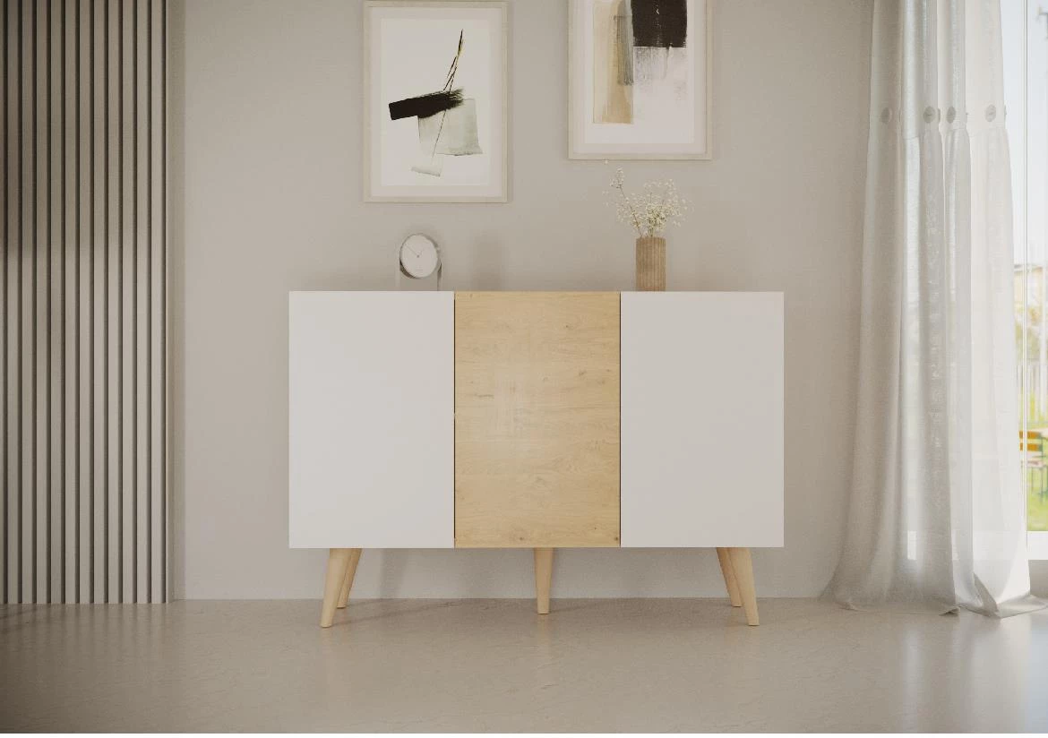 Toronto komoda 3 vrata 120x39,9x95,5 cm natur (Artisan hrast)/bela